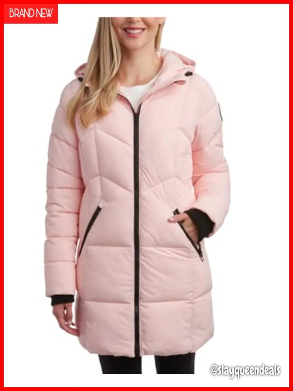 Long Quilted Puffer Coat Wind & Water Resistant Hooded Zip Up Jacket